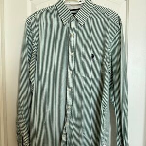 U.S. Polo Assn. Men's Large Green/White Striped Long Sleeve Button Down